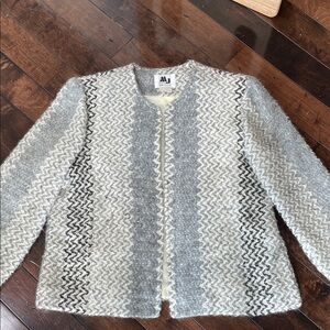 Vintage Mohair Open Blazer MJ Seattle Gray Cream Women’s L Lined Luxurious